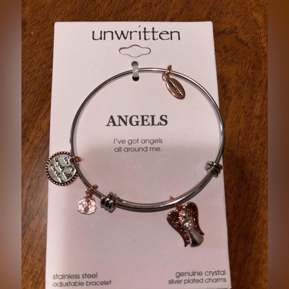 NWT 2 tone Stainless Steel adjustable Unwritten Angel Charm Bracelet